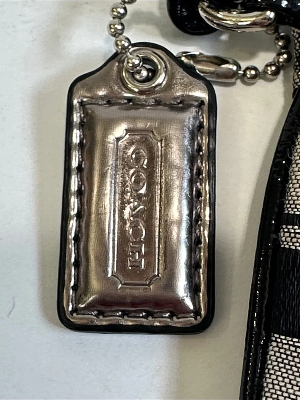 Coach Wristlet Pouch Black Gray Signature Canvas Purse Zipper Handle
